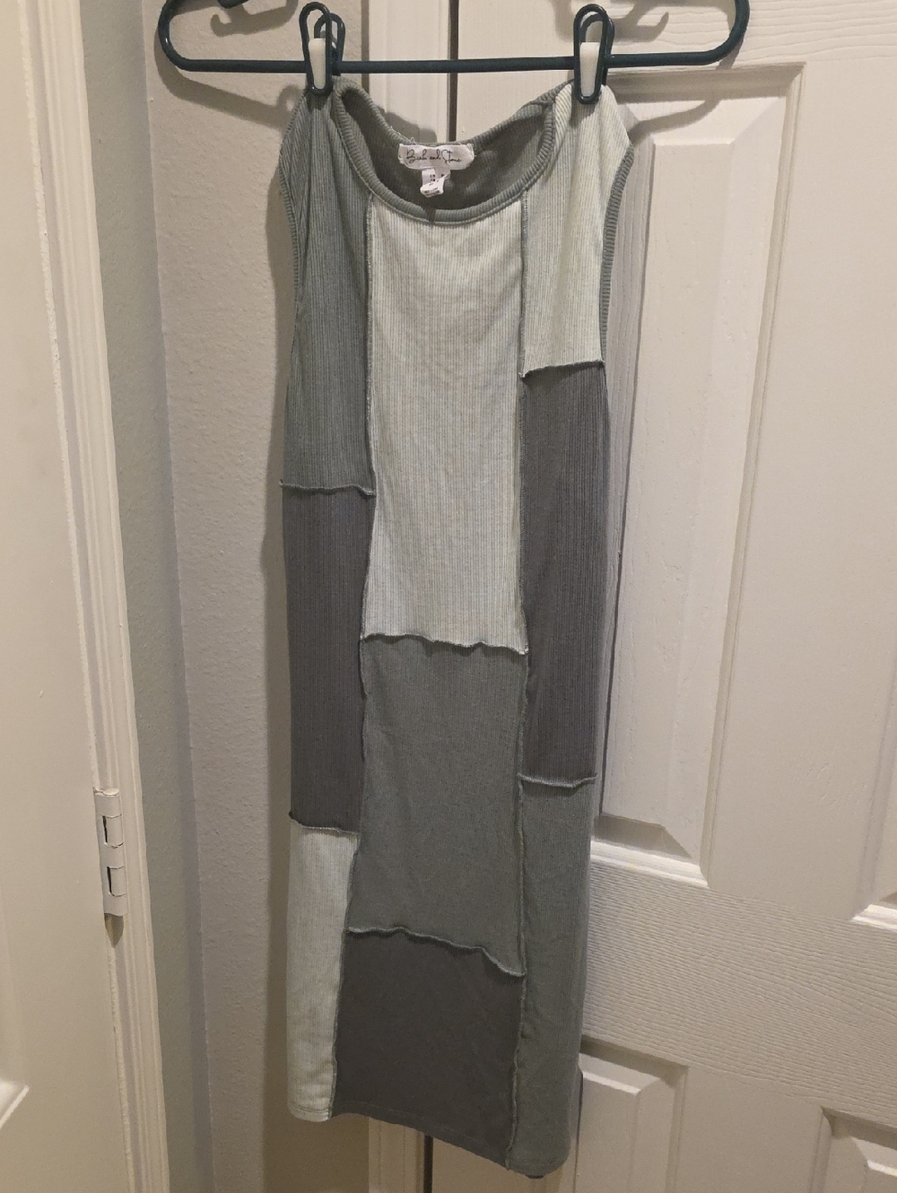 Source Unknown Patchwork Ribbed Maxi Dress in Light Green